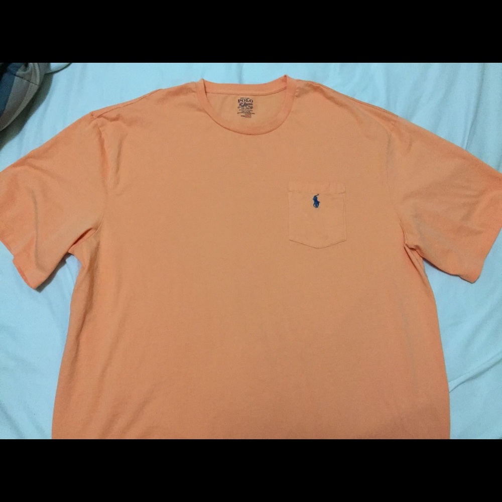 Orange Polo T-shirt, blue horse